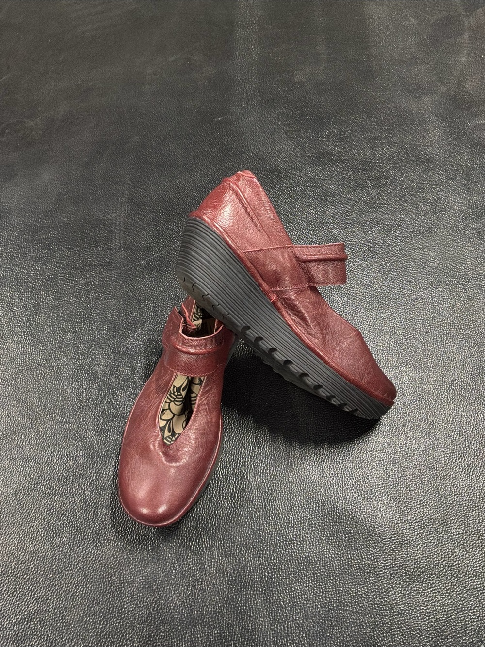 Fly London Women’s Mary Jane Flats in Burgundy